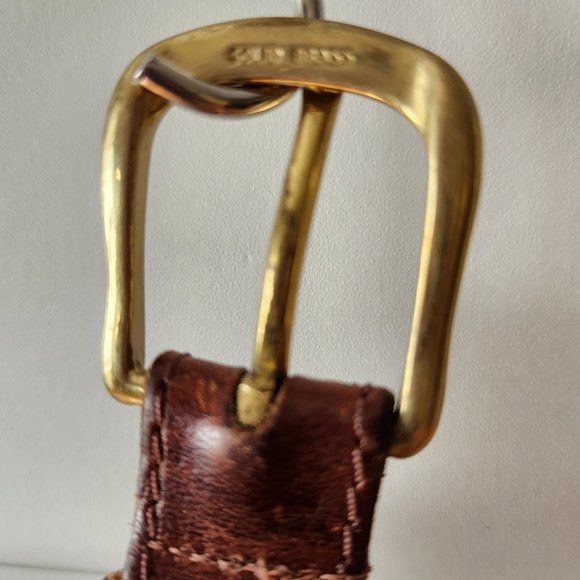 Brown leather belt with brass buckle size 36 - Picture 3 of 4
